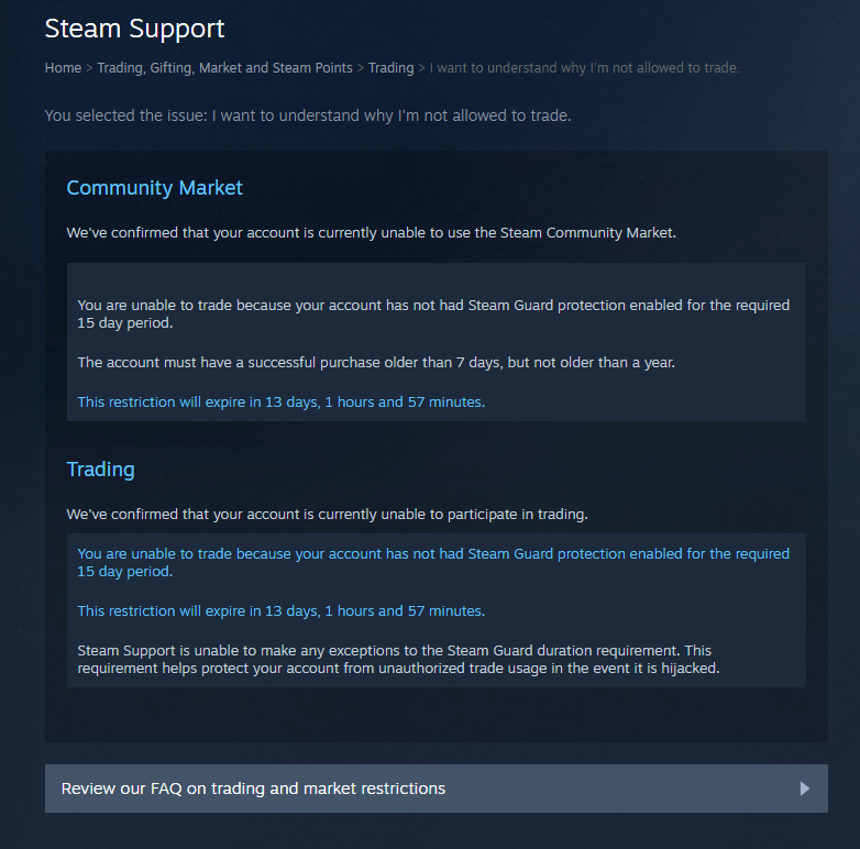 How to check if your steam account can trade - step 9